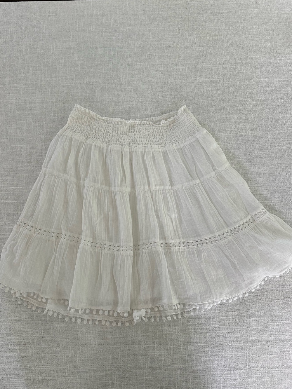 Old Navy White Tiered Pom-Pom Hem Skater Skirt